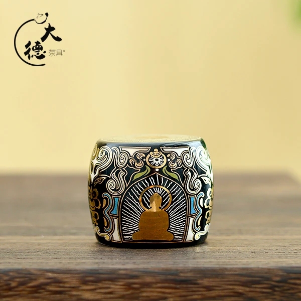 饕餮盖置金银错盖置复古家用陶瓷放茶壶盖碗盖托茶道零配摆件C553