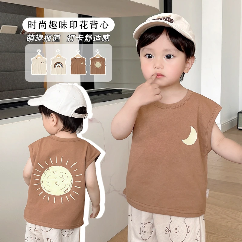 【现货】婴儿衣服男童休闲印花背心无袖T恤夏装儿童上衣夏季Y8113