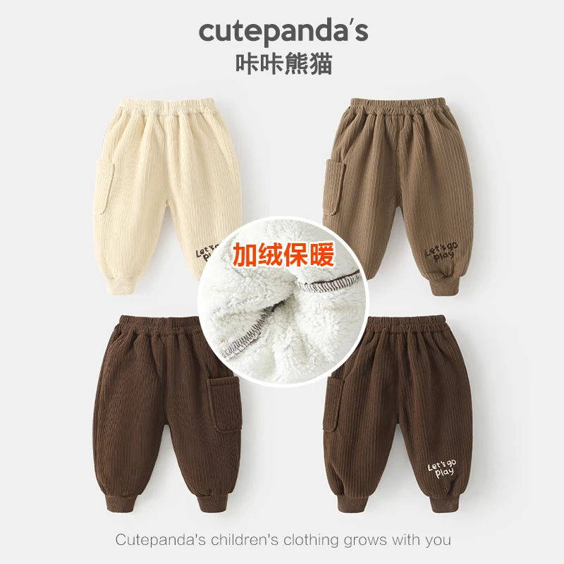 【现货】婴儿灯芯绒复合加绒长裤子冬装秋冬宝宝加厚棉裤潮Y9299