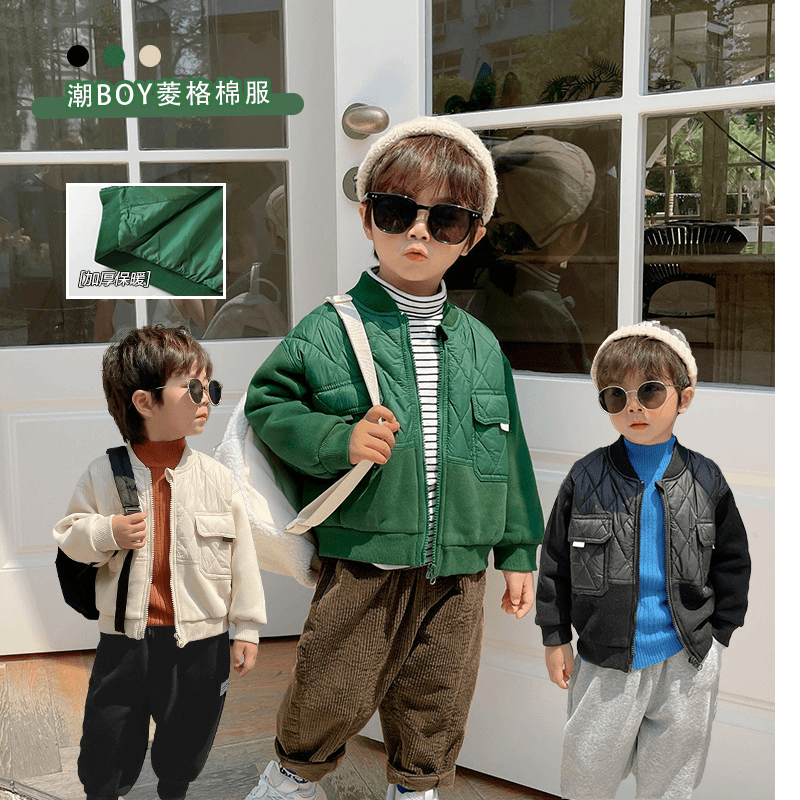 X3450男童菱格棉衣外套冬款冬装婴儿童装宝宝棉服小童洋气上衣潮