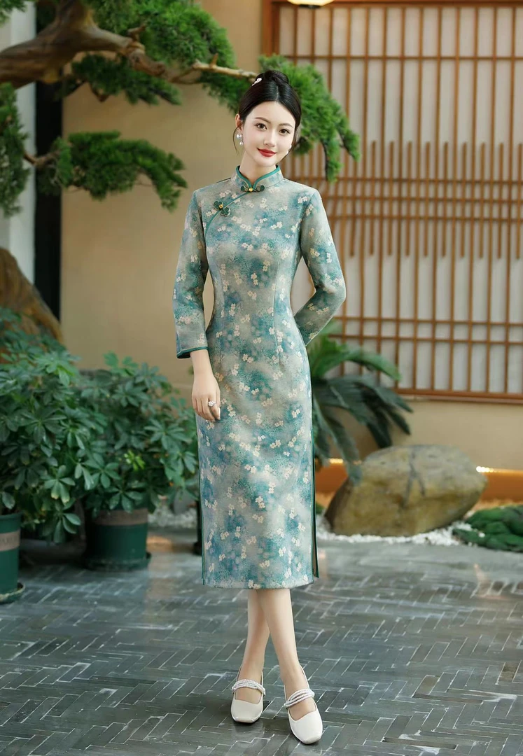 【玉梅】HT高档复古秋冬旗袍春季连衣裙中长款显瘦气质中国风少女