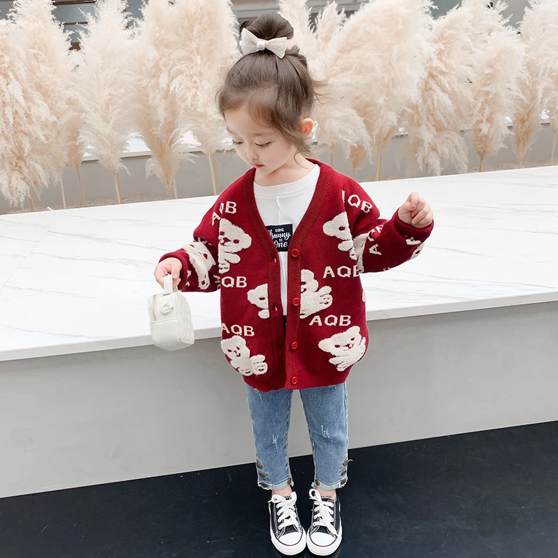 96651女宝宝针织开衫春秋儿童洋气上衣小童装春装毛衣女童外套