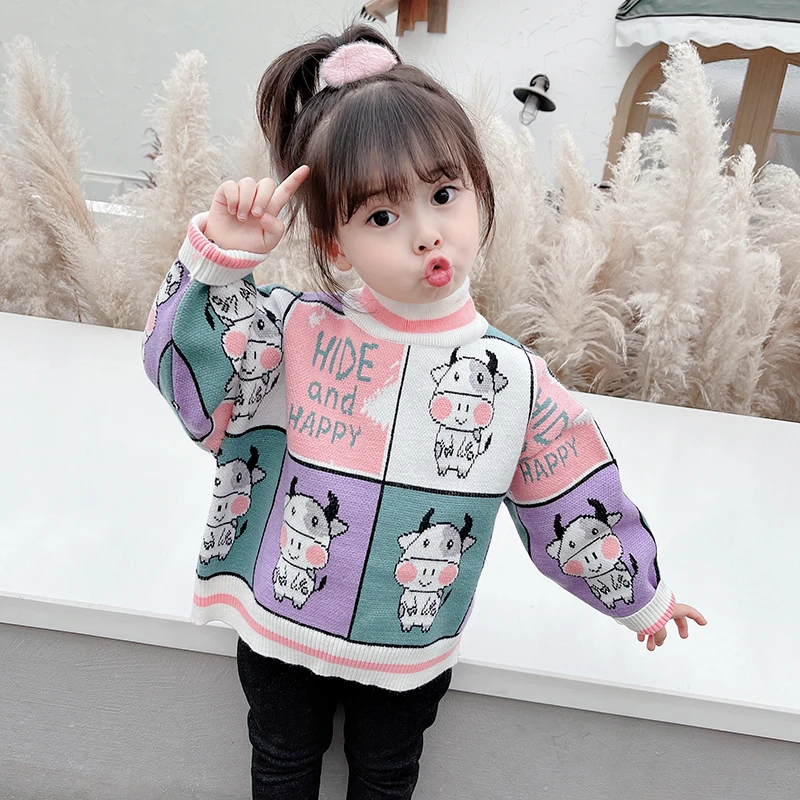 93205女宝宝半高领套头毛衣新款秋冬儿童洋气冬装女童针织衫