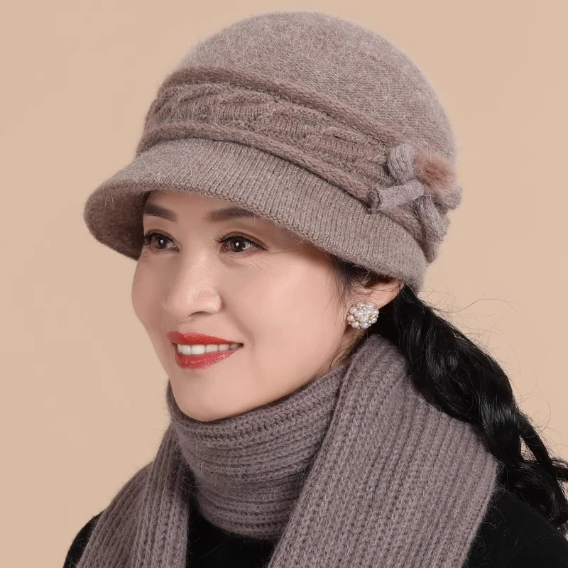 卡丹路女士中老年人帽子冬季老人毛线帽妈妈加绒保暖奶奶老太太帽