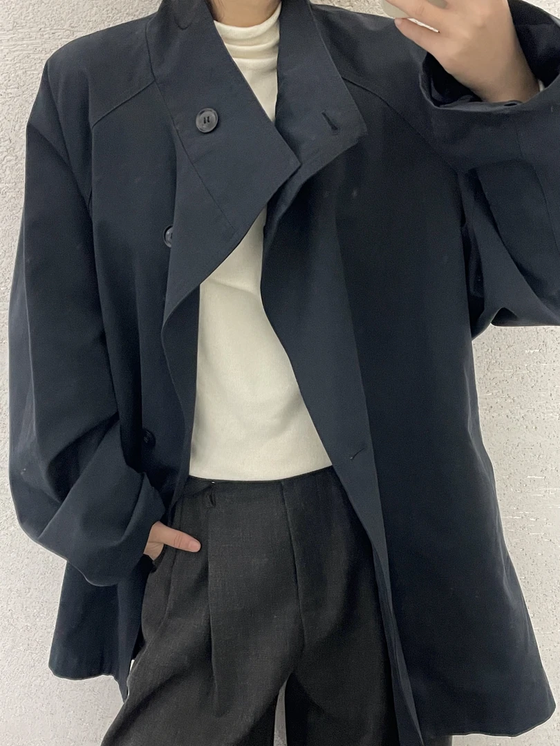 【 雨•美 推荐 】68098蓝色韩系百搭休闲气质中长款风衣外套