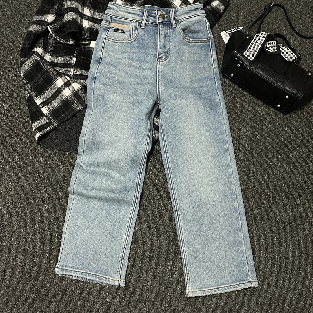 【 雨•美 推荐 】3850蓝色高腰显瘦简约纯色烟管裤