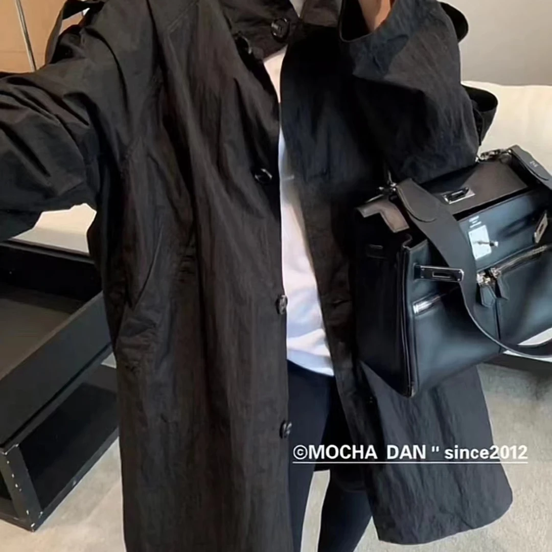 【 雨•美 推荐 】1058黑色韩系休闲百搭气质复古风衣外套