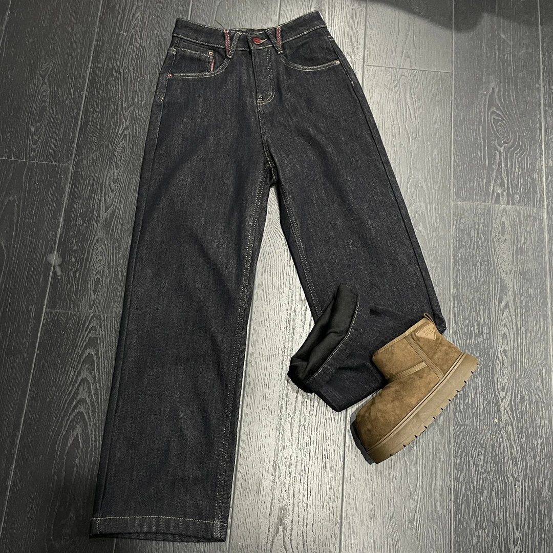 【 雨•美 推荐 】8578黑金色加绒红扣直筒裤