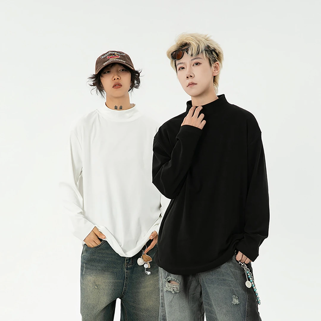 jaaniste双面德绒半高领卫衣男秋季纯色内搭打底衫女百搭情侣衣