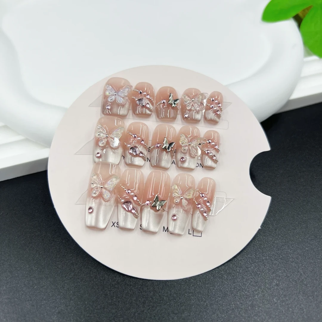 【蝶之翼】纯手工穿戴甲2024腮红猫眼冰晶立体蝴蝶美甲10片装