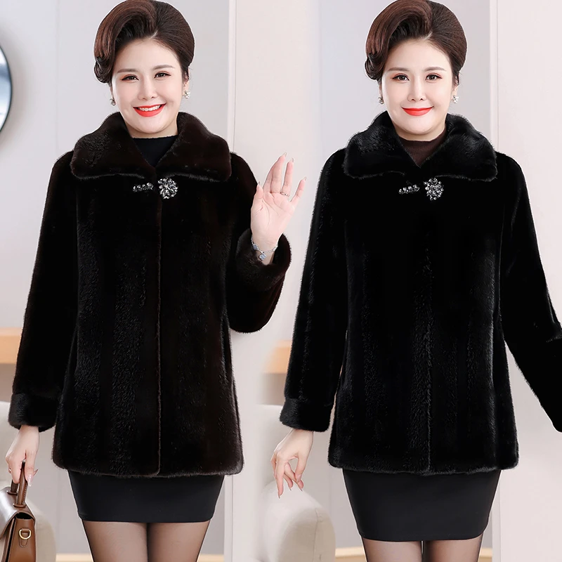 中老年新款水貂绒大码加厚翻领女装大衣妈妈装仿皮草女装保暖外套