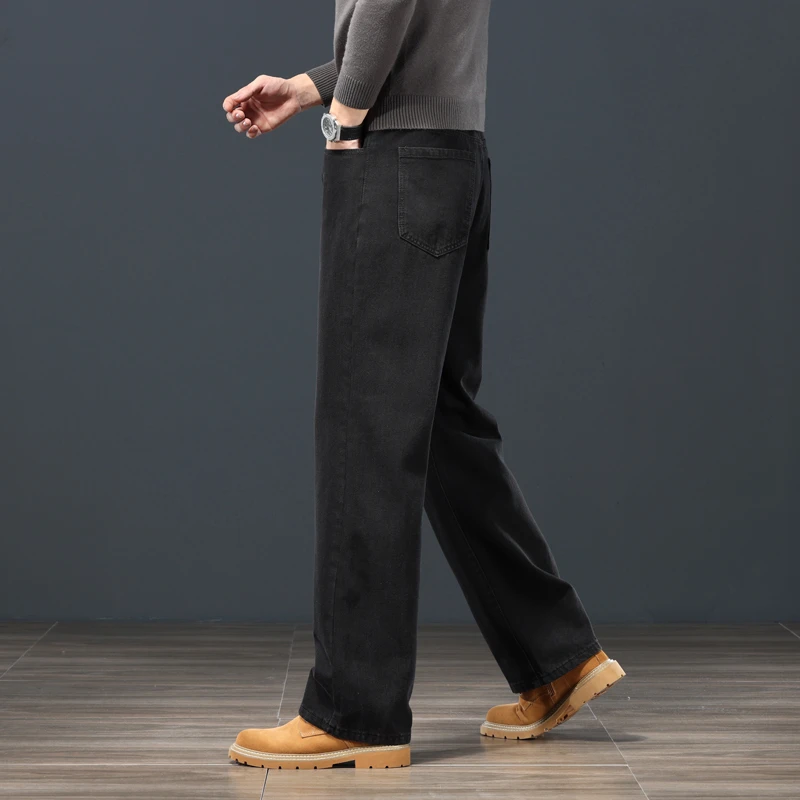 纯黑色牛仔裤男士2024秋季新款宽松直筒时尚商务高端休闲阔腿长裤