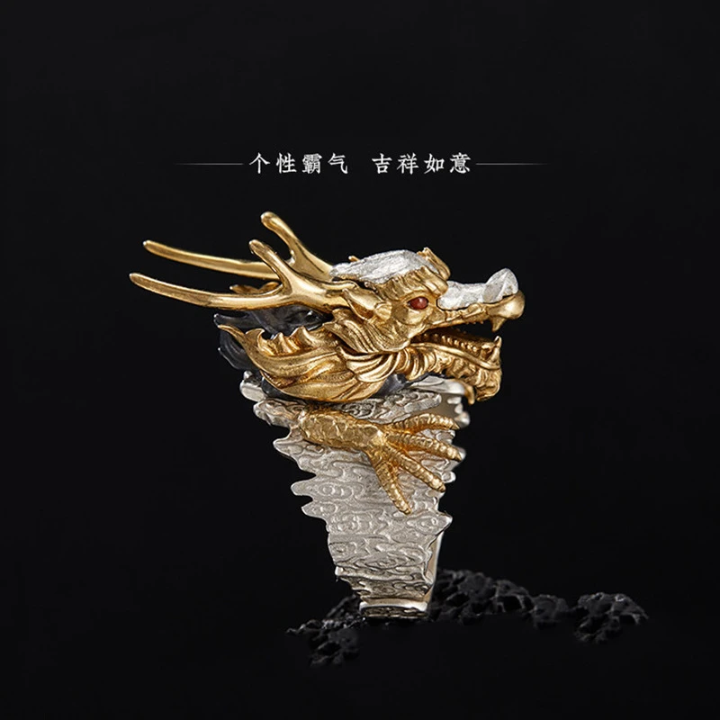 铜合金戒指 小众设计戒指项链霸气个性二合一指环活口龙爪