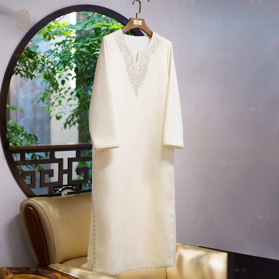 【锦系】丝羊毛中式国风桑蚕丝绣花长袖连衣裙L-382110-S3149961