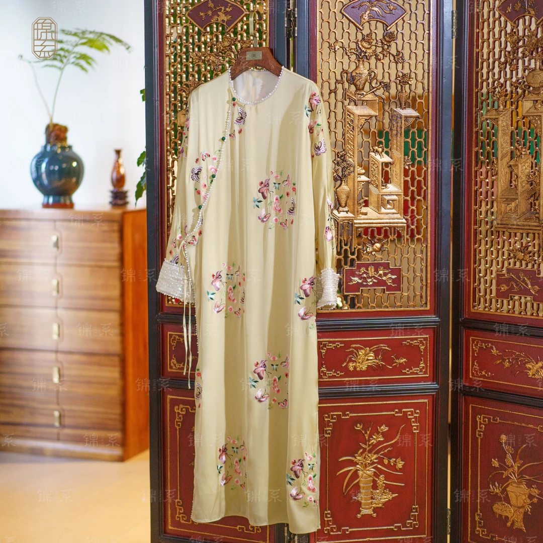 【锦·系】真丝弹力双乔中式桑蚕丝九分袖连衣裙L-36772-S3149961