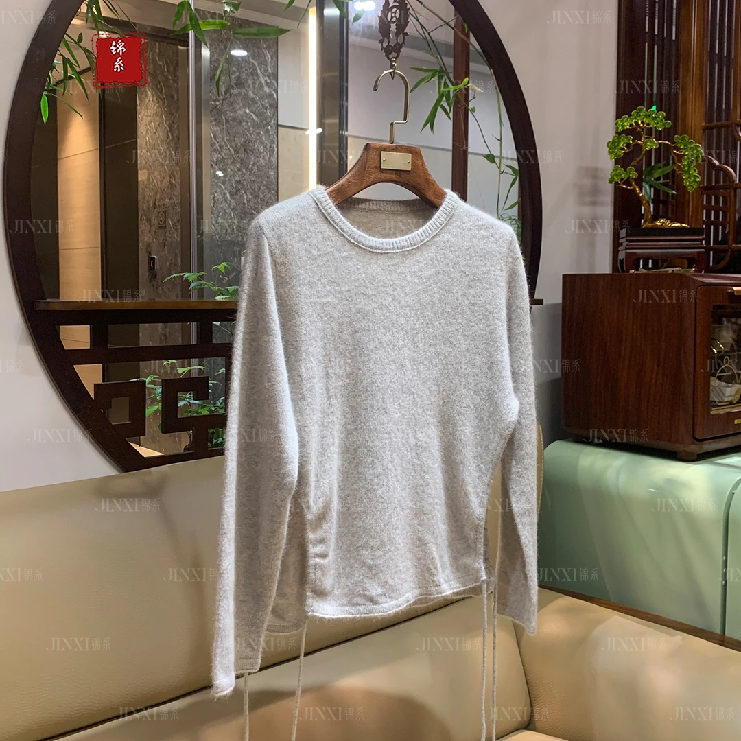 【新款~推荐】C-34008新中式国风设计感圆领腰抽绳上衣