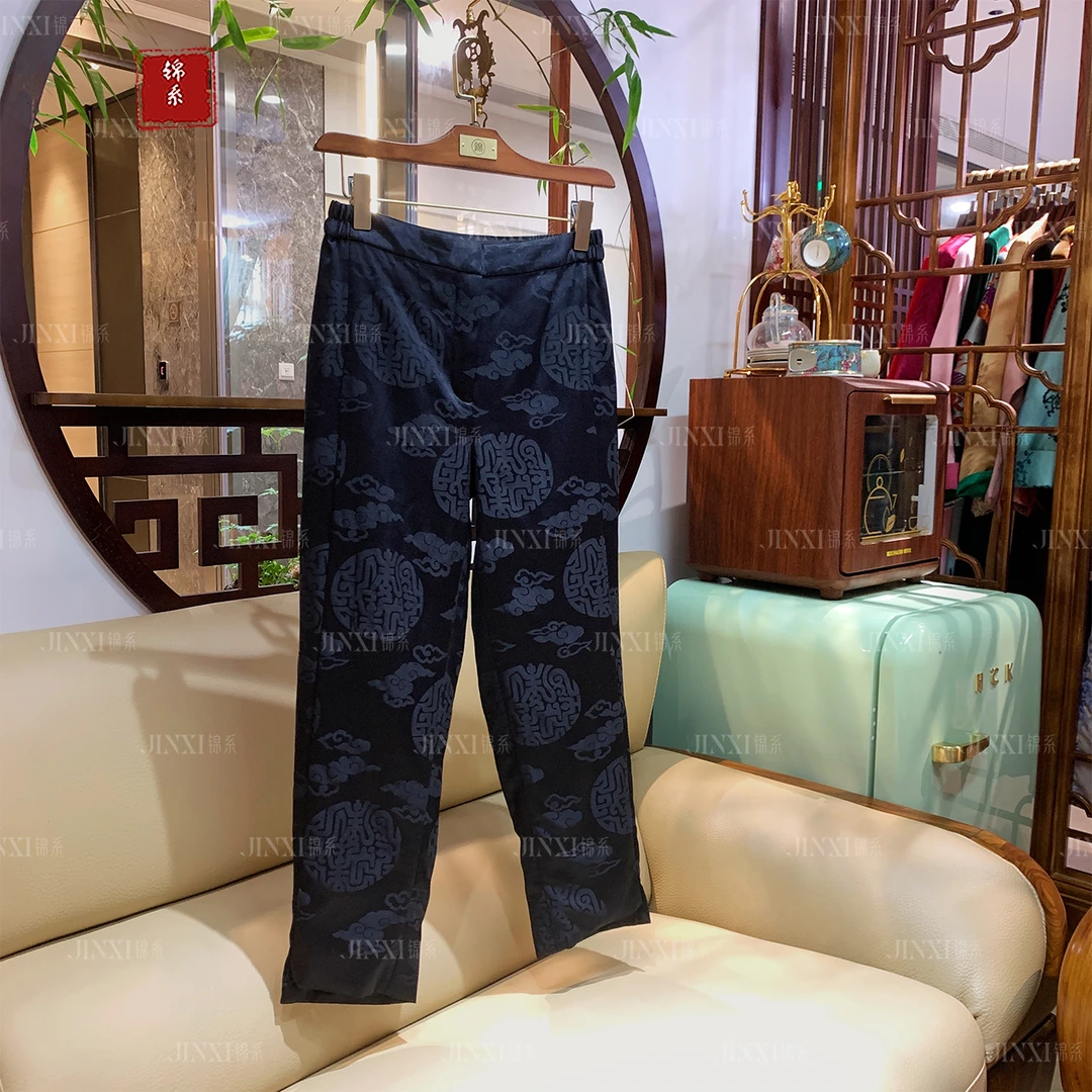 【锦·系】K-31542丝毛提花新中式国风加棉小脚休闲裤