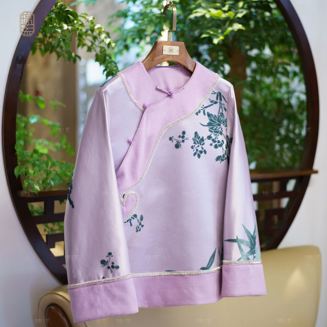 【锦系】漳绒新中式桑蚕丝圆领斜襟长袖外套E-382091-ZRD4166778