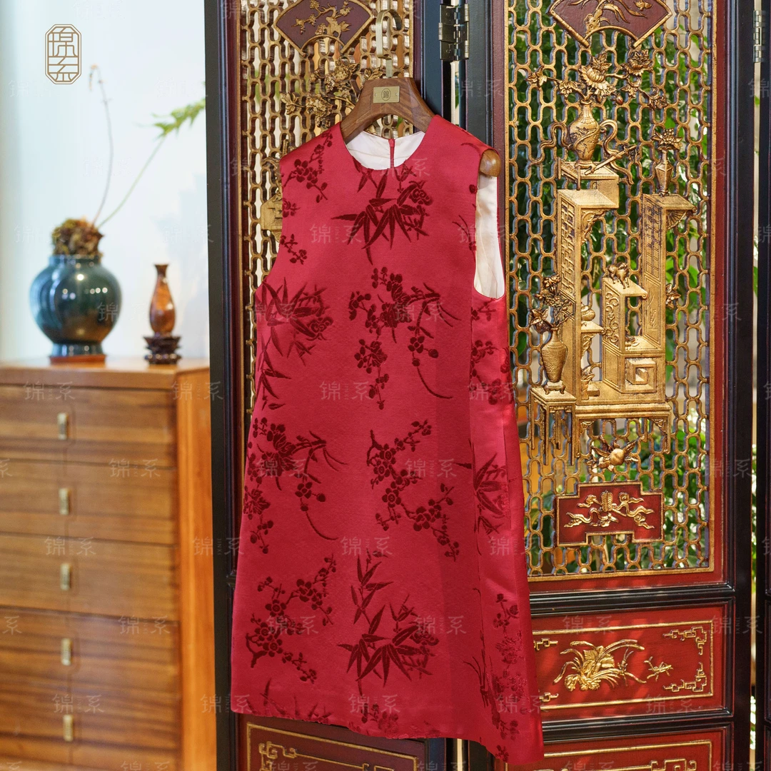 【锦系】漳绒新中式国风桑蚕丝圆领无袖连衣裙L-36940-ZRD4166778