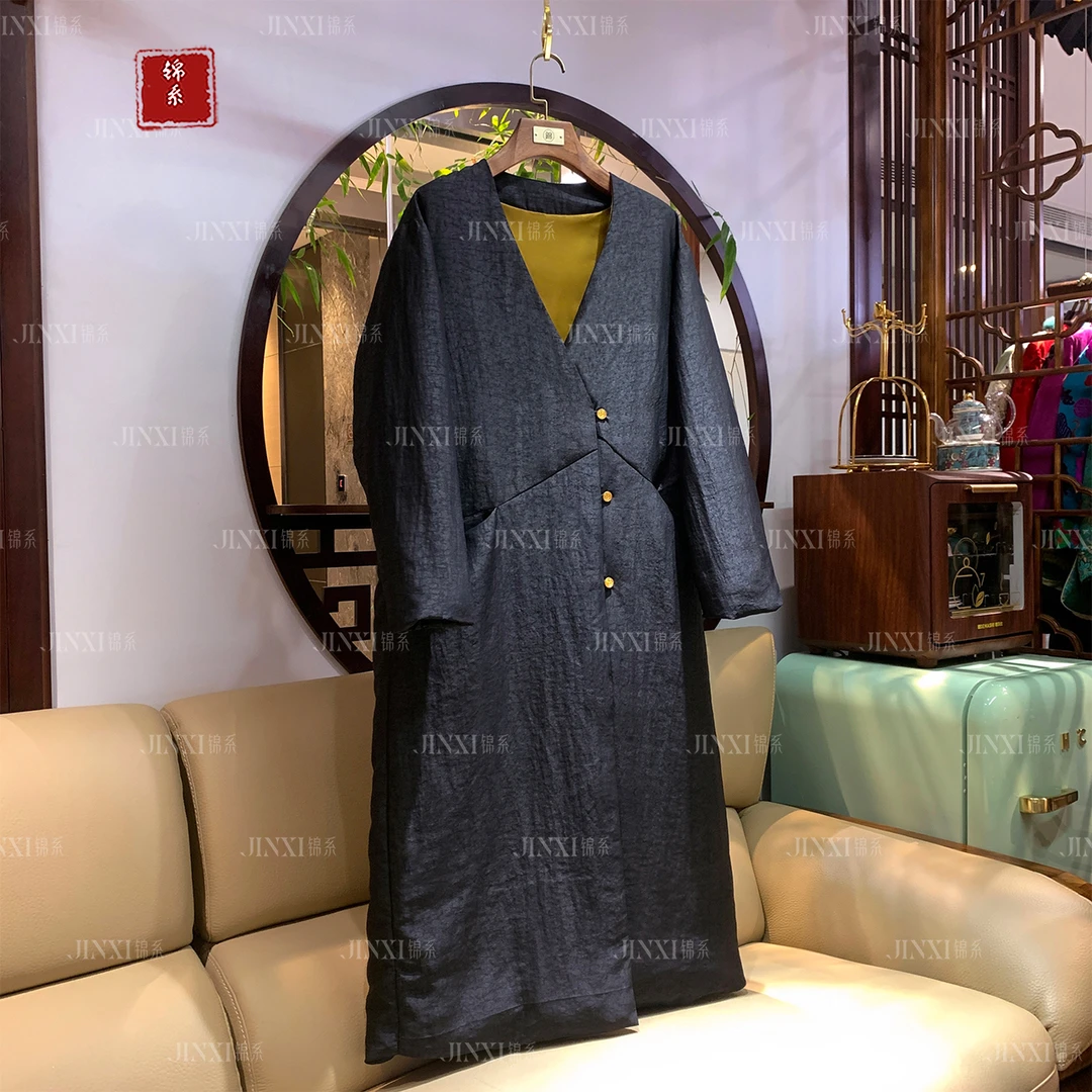 【锦·系】L-31531龟纹新中式国风桑蚕丝长款鹅绒服