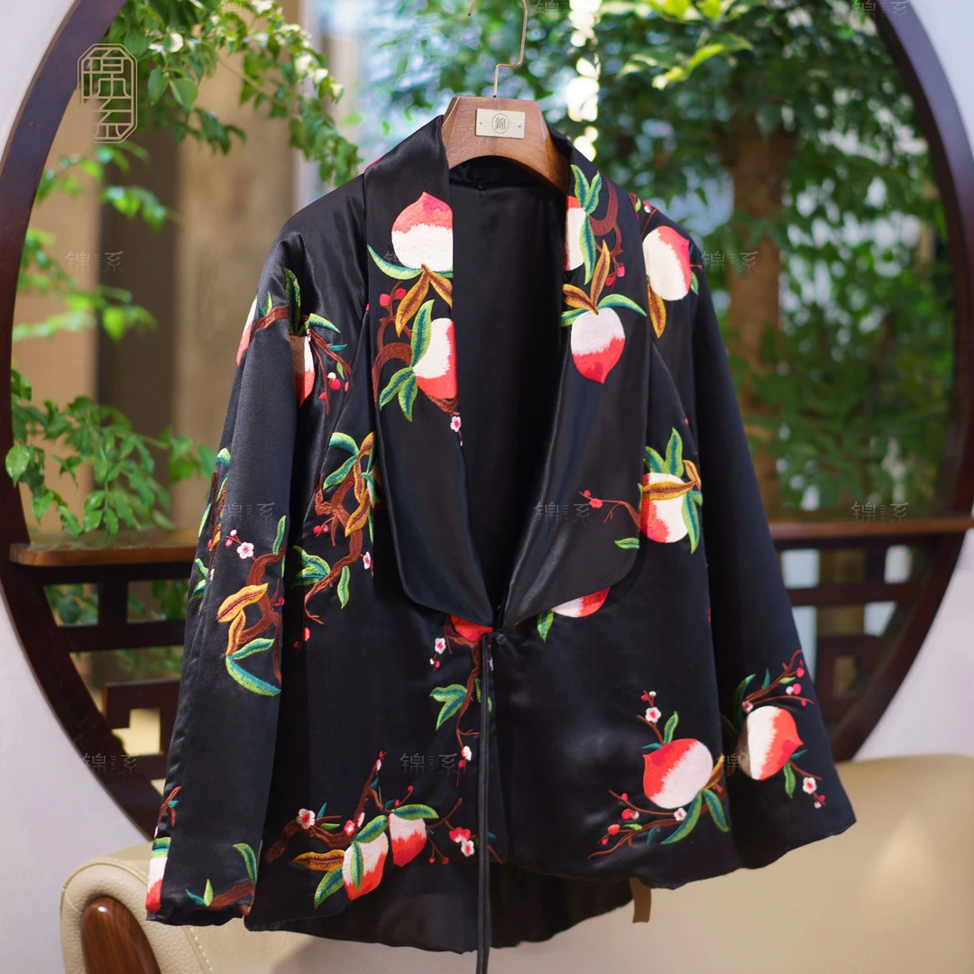 【锦系】丝毛缎新中式国风桑蚕丝绣花外套E-382057