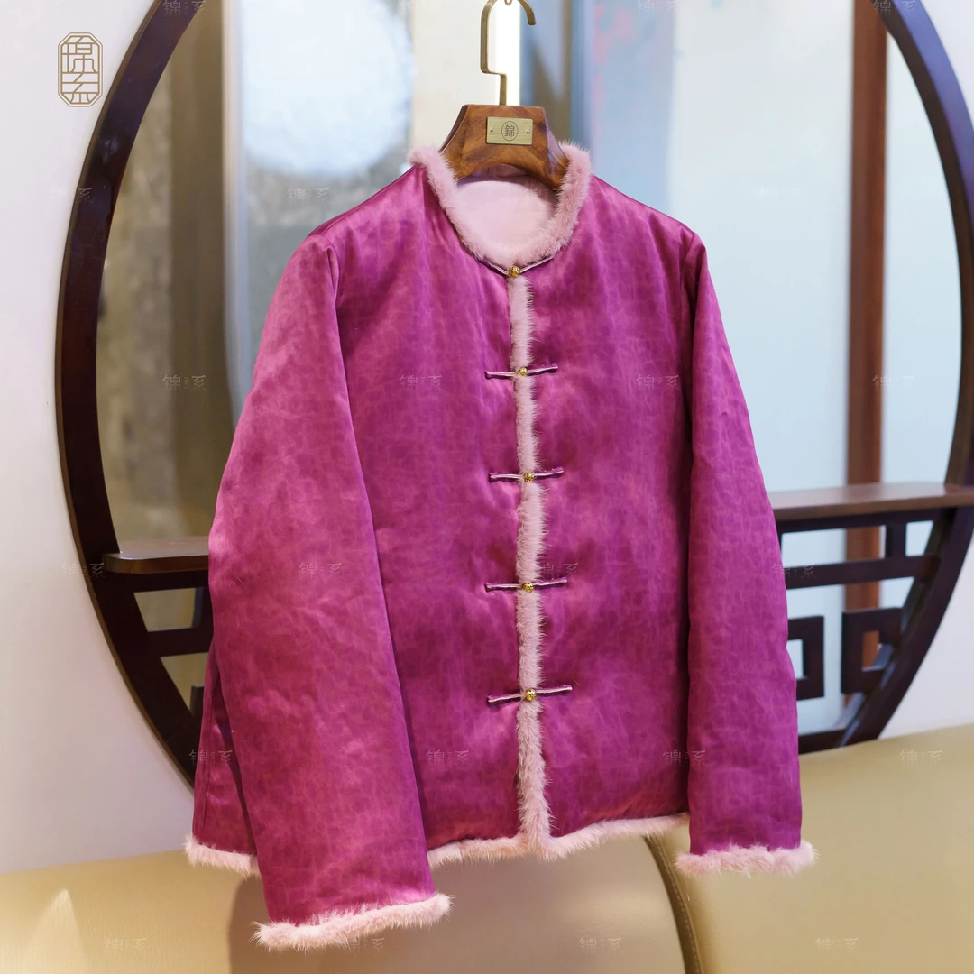 【锦系】22mm草本龟新中式国风桑蚕丝圆领直襟鹅绒长袖外套E-382257