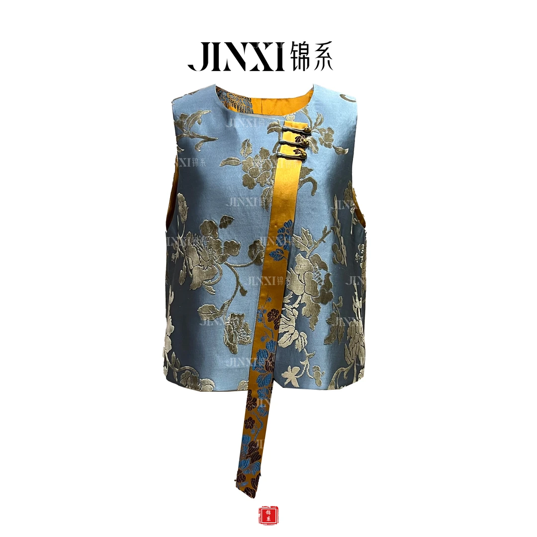 【新款~推荐】E-31994漳绒新中式国风桑蚕丝斜襟马甲-ZRD4166778