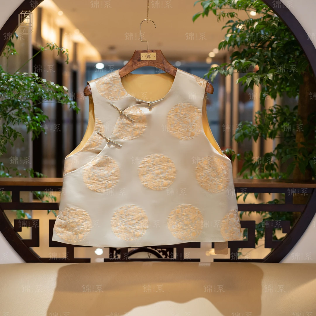 【锦系】华锦缎新中式国风桑蚕丝马甲背心E-36263--HJD9133677