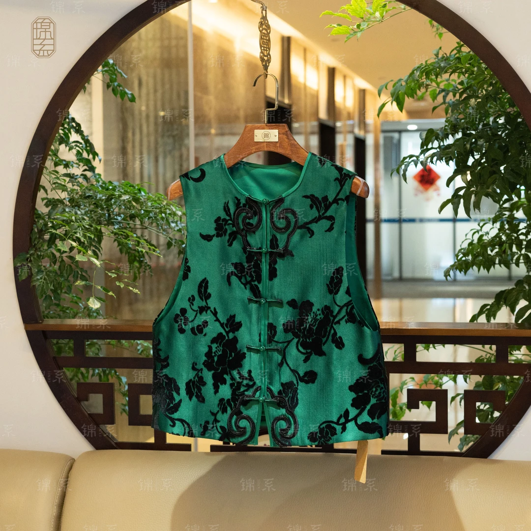 【锦系】漳绒新中式国风桑蚕丝马甲背心E-36686-ZRD4166778
