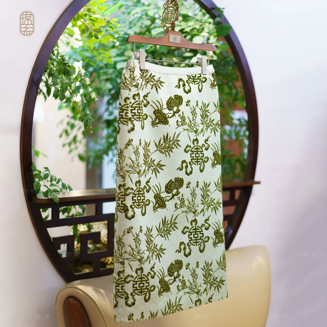【锦系】漳绒新中式国风桑蚕丝后松紧腰半裙Q-382161-ZRD4166778