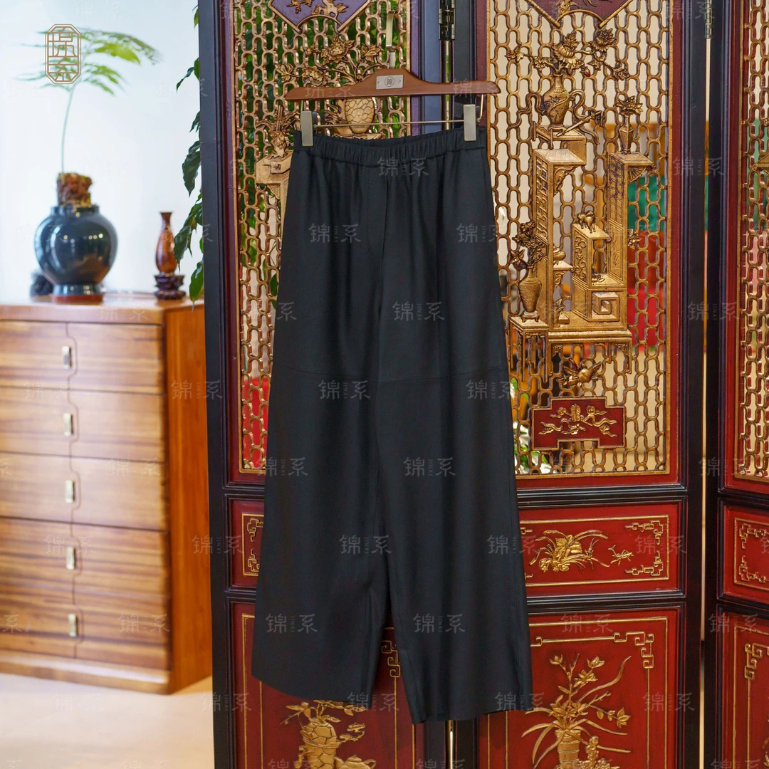 【新款~推荐】KP-36894磨砂皮新中式国风松紧腰阔腿裤