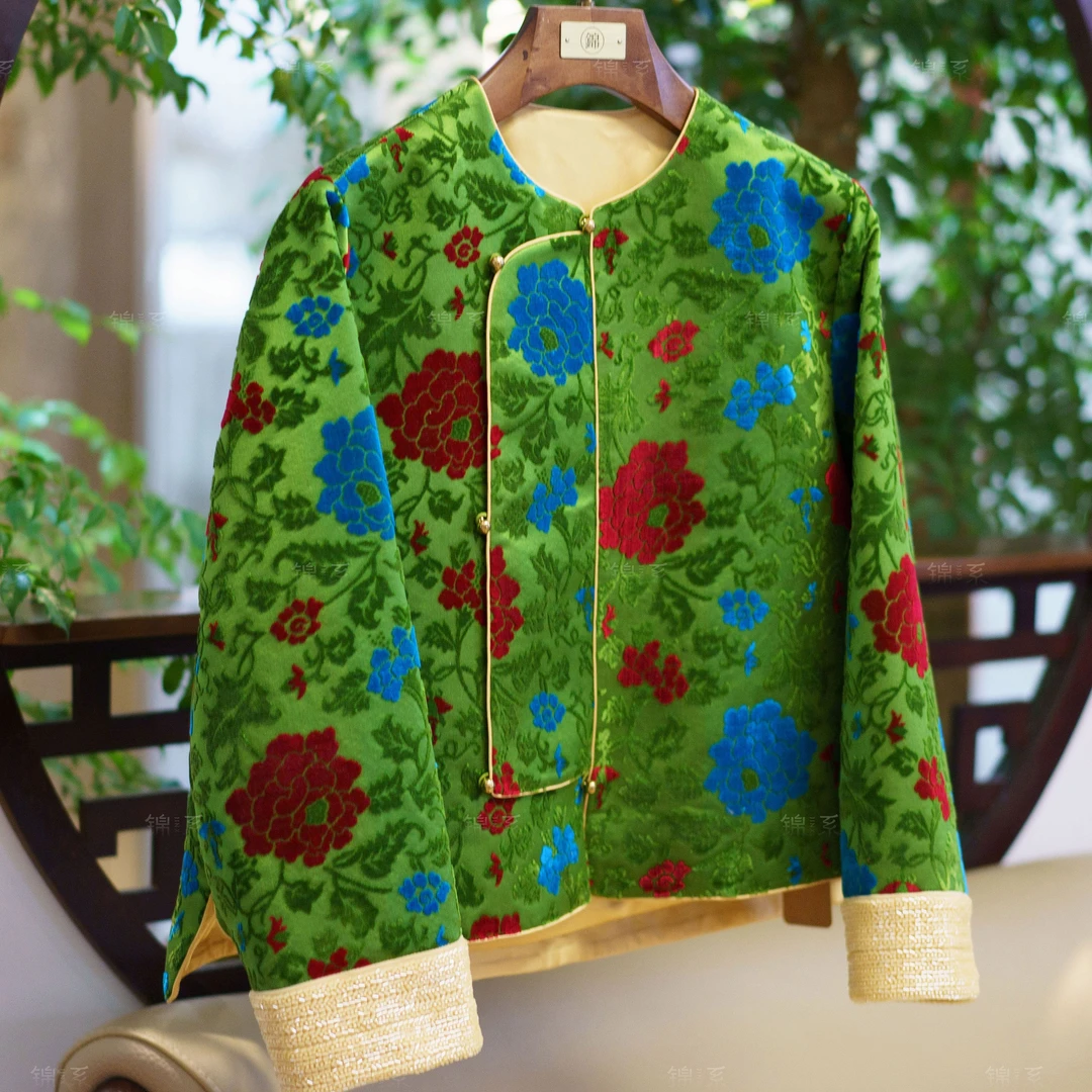 【锦系】漳绒新中式国风桑蚕丝圆领斜襟外套E-382128-ZRD4166778