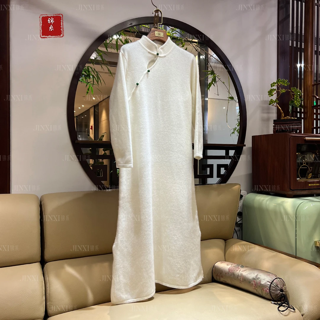 【新款~推荐】C-34022-CR新中式国风立领斜门襟长袖连衣裙