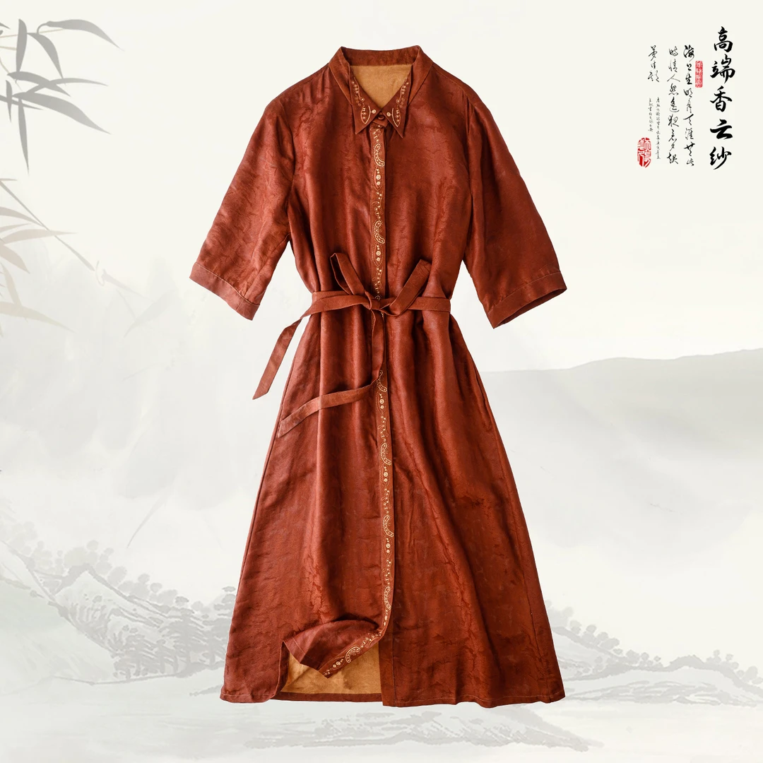 品牌新款翻领刺绣短袖连衣裙333706