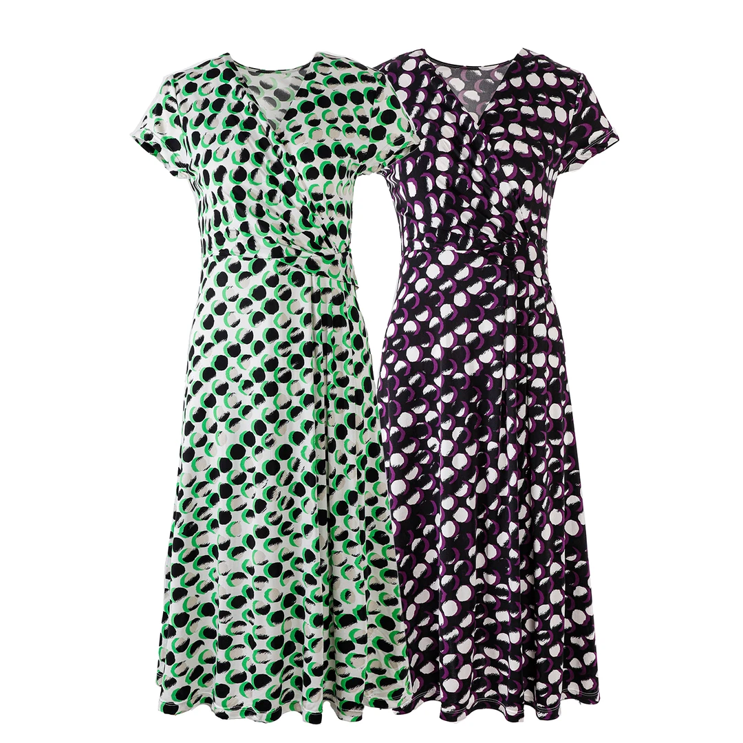 品牌新款针织桑蚕丝印花褶皱显瘦连衣裙42487