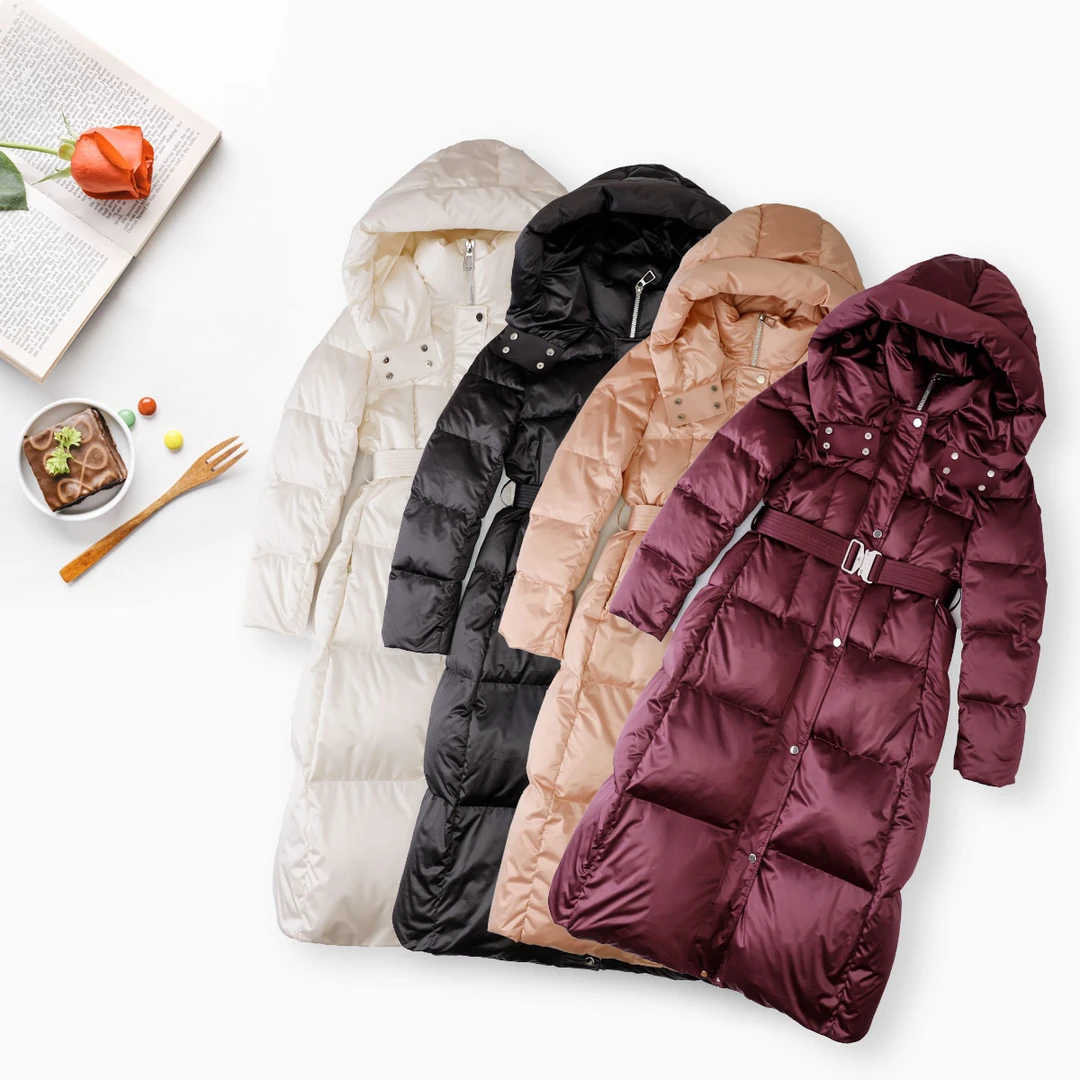 品牌新款百搭时尚收腰显瘦连帽长款鸭绒服44946