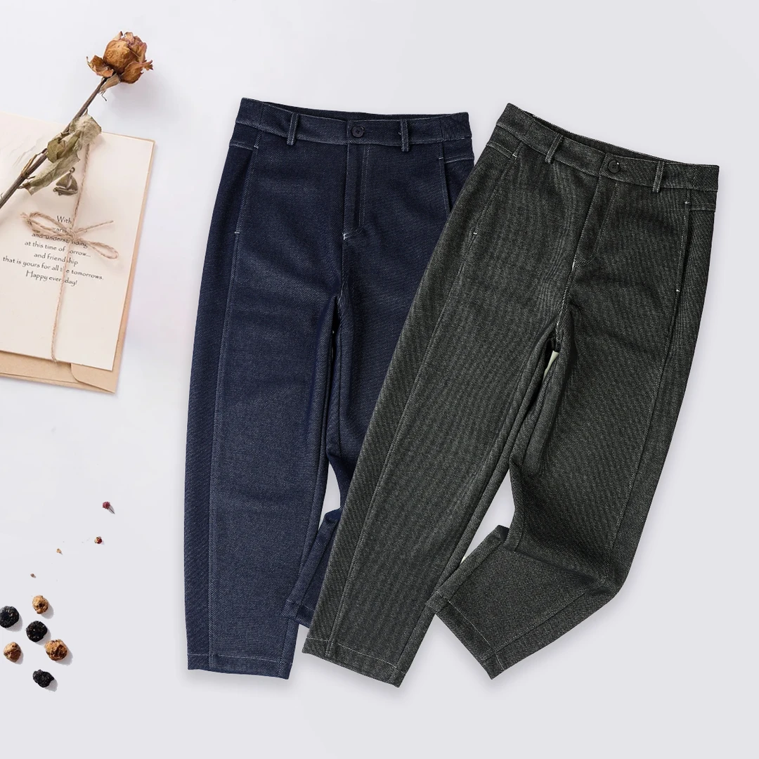 品牌新款羊毛休闲百搭显瘦一字扣直筒裤子44030