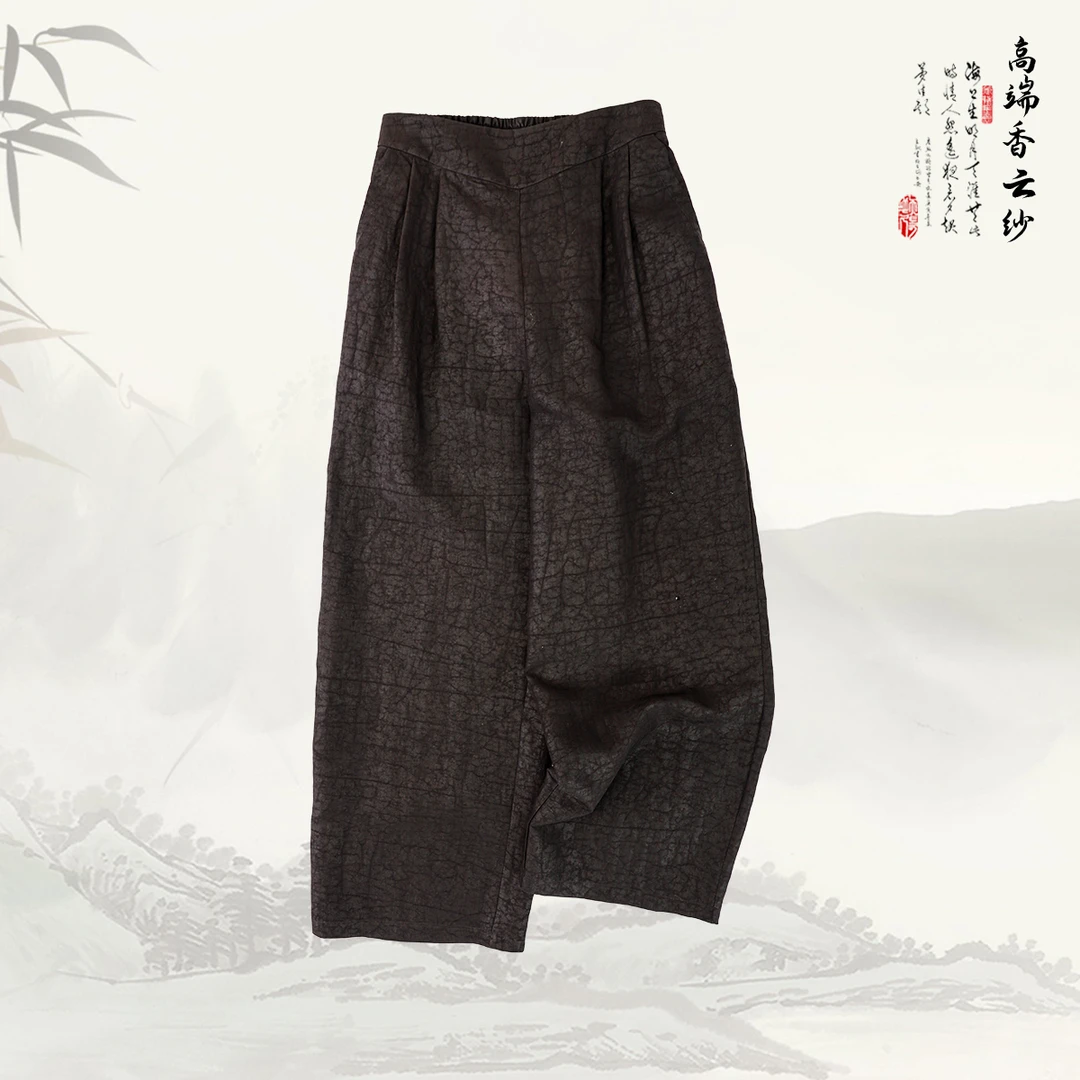 品牌新款香云纱国风新中式龟裂纹松紧阔腿裤子439853