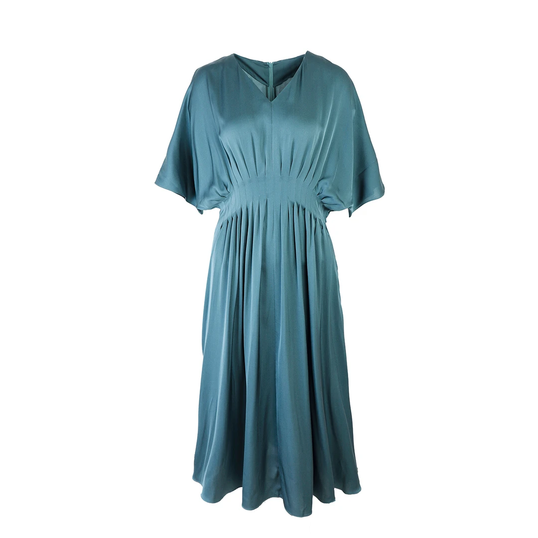 陌妆品牌新款高端桑蚕丝重磅纯色设计感收腰显瘦连衣裙41568