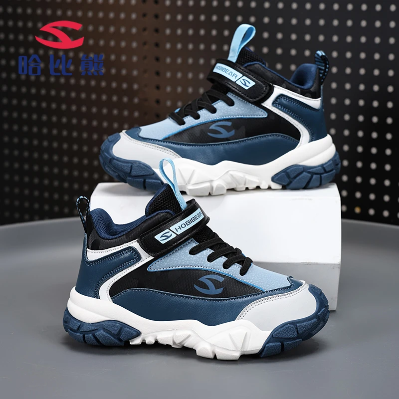 HOBIBEAR/哈比熊男童鞋子新款秋冬款男孩皮面防水儿童运动鞋户外
