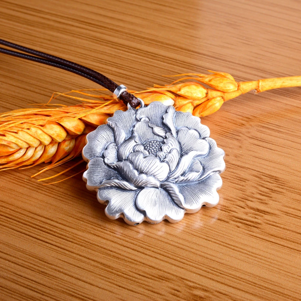 吊坠足银 《立体牡丹》吊坠 足银999女士毛衣链吊坠空心（约17.5克）