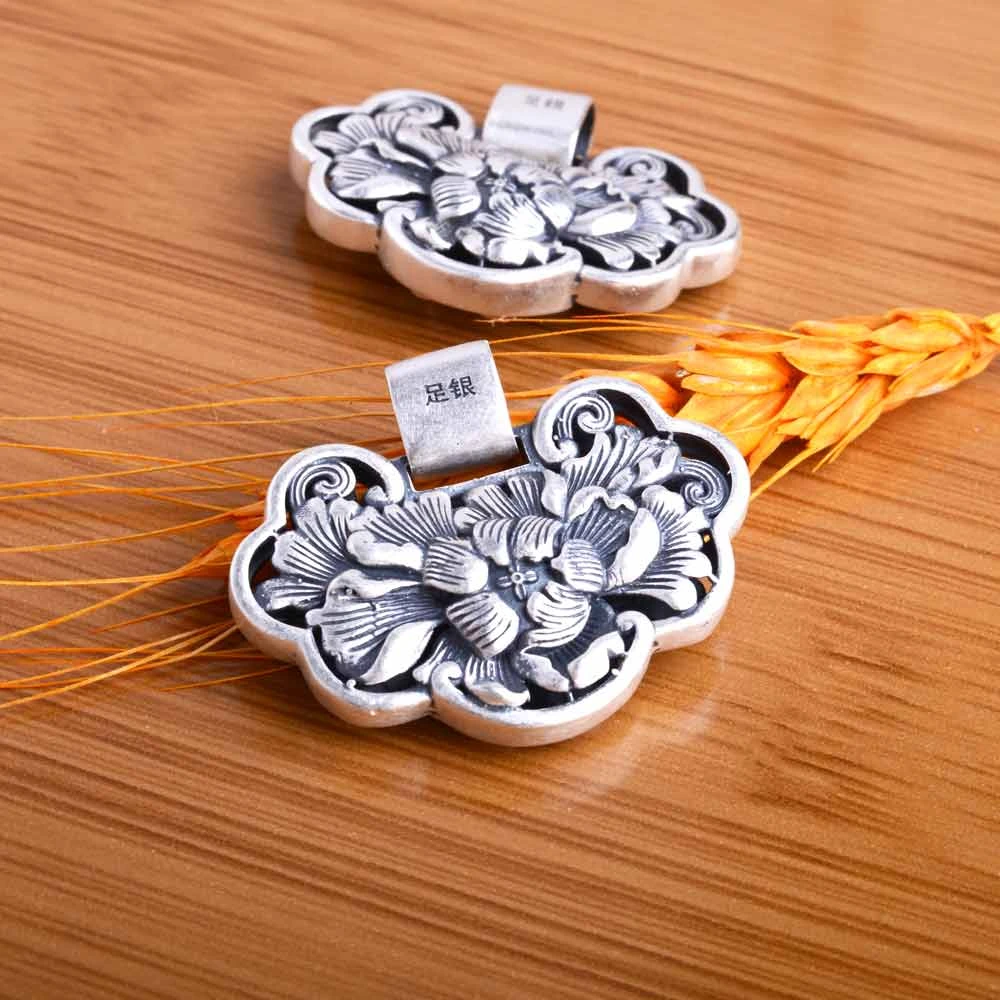 吊坠足银 《繁花如意锁》足银999平安锁 女士毛衣链吊坠（约20克）