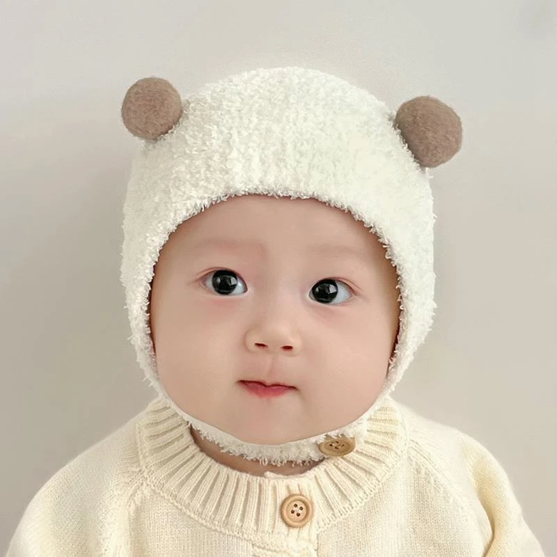 婴儿帽子秋冬款新生婴幼儿护耳帽棉可爱保暖男女宝宝针织毛绒帽