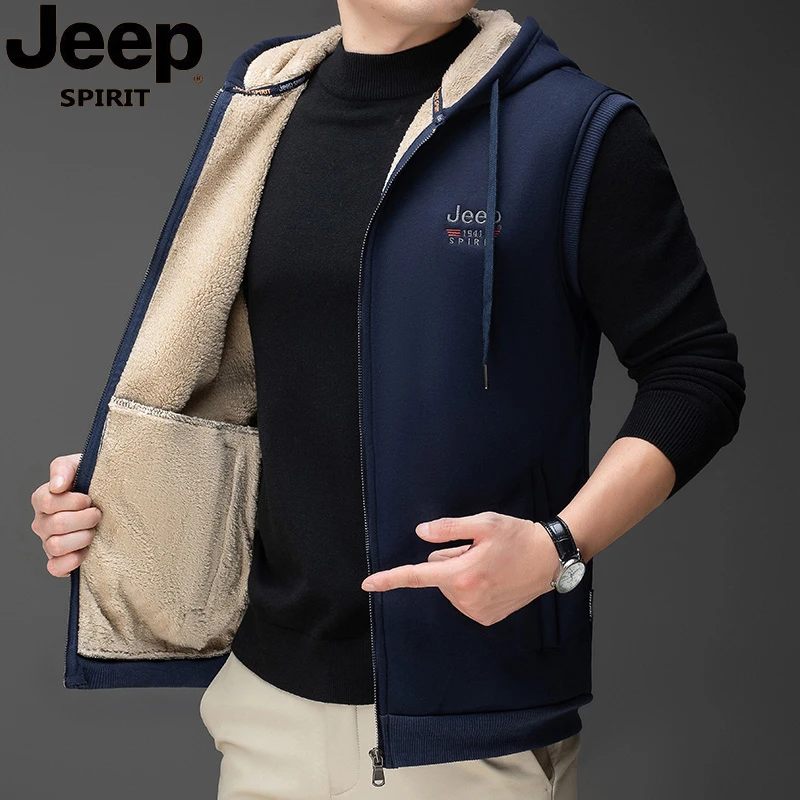 JEEPSPIRIT秋冬男士摇粒绒抓绒马甲外套休闲加绒保暖背心坎肩
