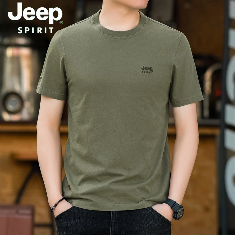 JEEPSPIRIT短袖t恤男士2024夏季潮牌圆领纯棉大码休闲上衣打底衫