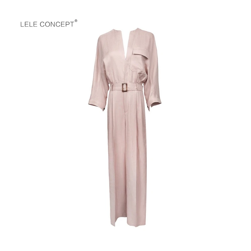 LELE CONCEPT 时尚显瘦蝙蝠袖连体裤腰带直筒设计师休闲K0134