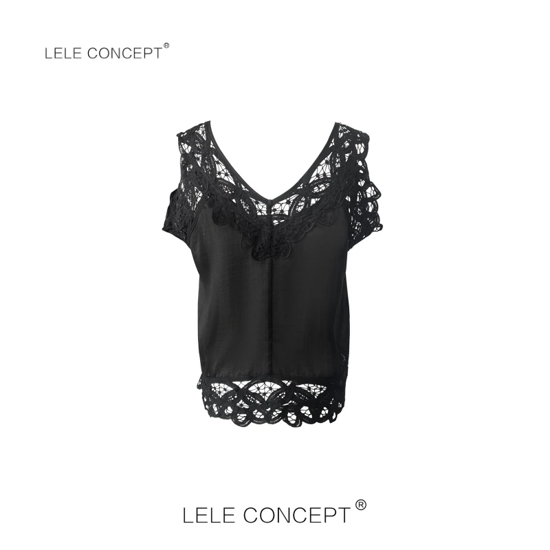 LELE CONCEPT 百搭性感镂空扣花肩带蕾丝背心打底BX025