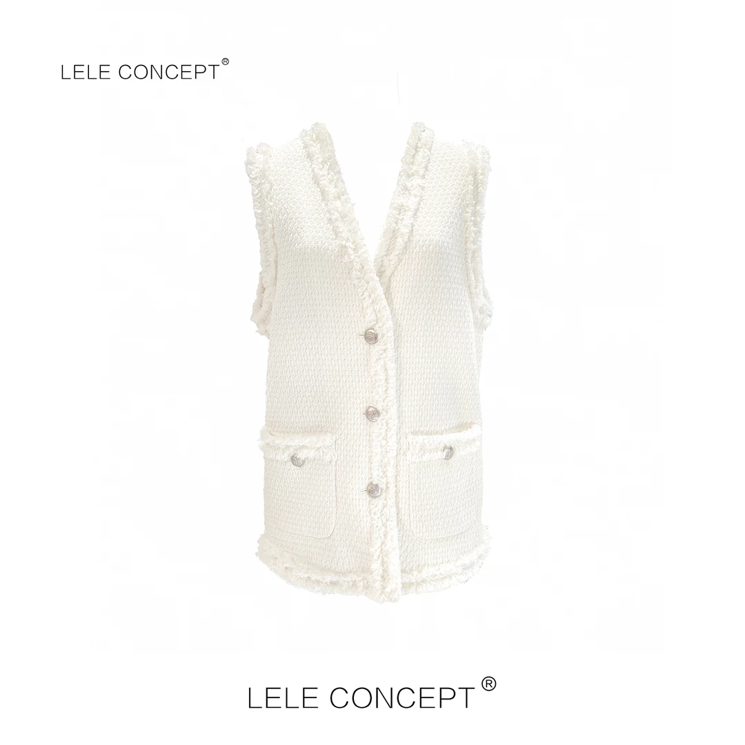 LELE CONCEPT 百搭小香风气质高级感时尚V领毛边马甲Y0407