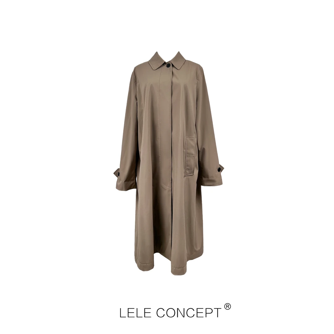 LELE CONCEPT 时尚高级感美拉德褶皱设计感休闲风衣长款Y0215