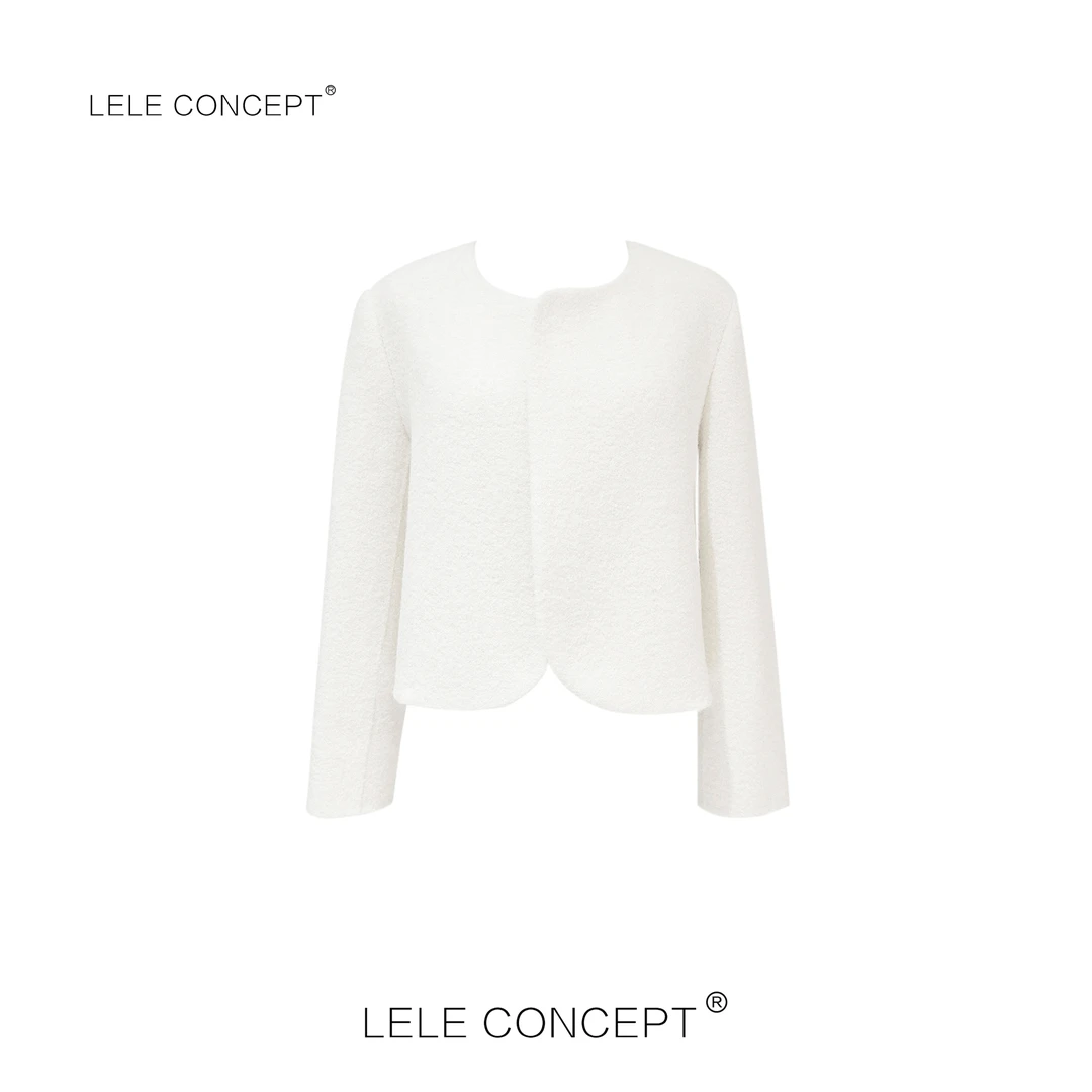 LELE CONCEPT 时尚百搭气质高级感无领短款毛呢外套Y0390